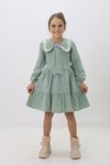 Miniğimin Cicileri Fiyonk Yaka Detaylı Pamuk Astarlı Kız Çocuk Elbise - Yeşil