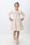 Miniğimin Cicileri Fiyonk Yaka Detaylı Pamuk Astarlı Kız Çocuk Elbise - Bej