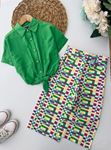 Miniğimin Cicileri Damalı Gabardin Pantolon ve Cepli Gömlek Bağlamalı Takım - Yeşil