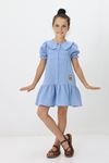 Miniğimin Cicileri Yaka Fırfırlı Müslin Kız Çocuk Elbise - Mavi