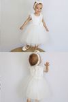 Miniğimin Cicileri Pul Detaylı Fiyonklu Bandalı Tütü Kız Bebek Elbise - Beyaz