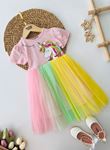 Miniğimin Cicileri Renkli Tül Uncrn Kız Çocuk Penye Spor Elbise - Pembe