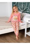 Miniğimin Cicileri Teddy Bear Kalpli Kız Çocuk Pijama Takımı - Somon