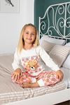 Miniğimin Cicileri Teddy Bear Kalpli Kız Çocuk Pijama Takımı - Krem