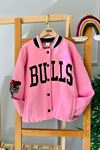 Miniğimin Cicileri (7-15 Yaş) Bulls İşleme Detaylı Unisex Çocuk Kolej Ceket - Pembe